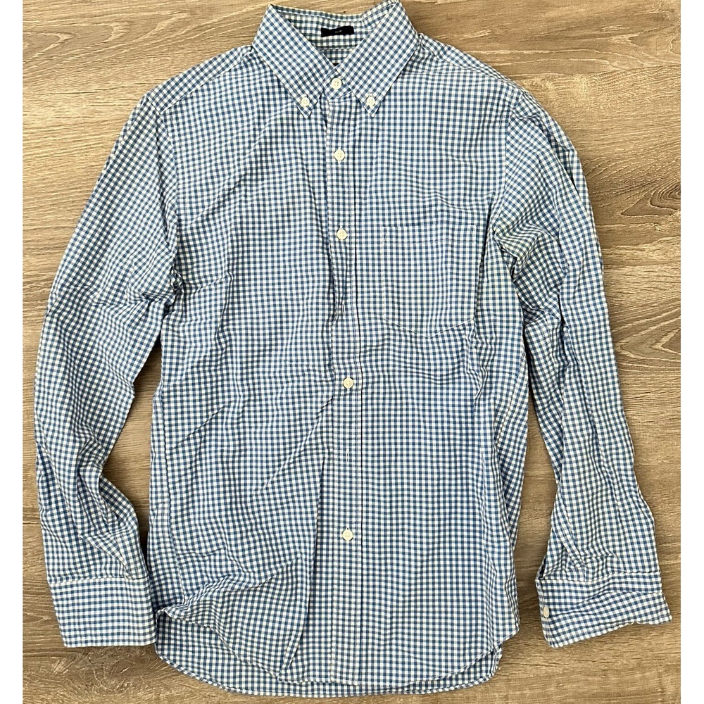 J. Crew Shirt Men's S Blue Slim Fit‎ Checkered Gingham Long Sleeve Plaid Shirt